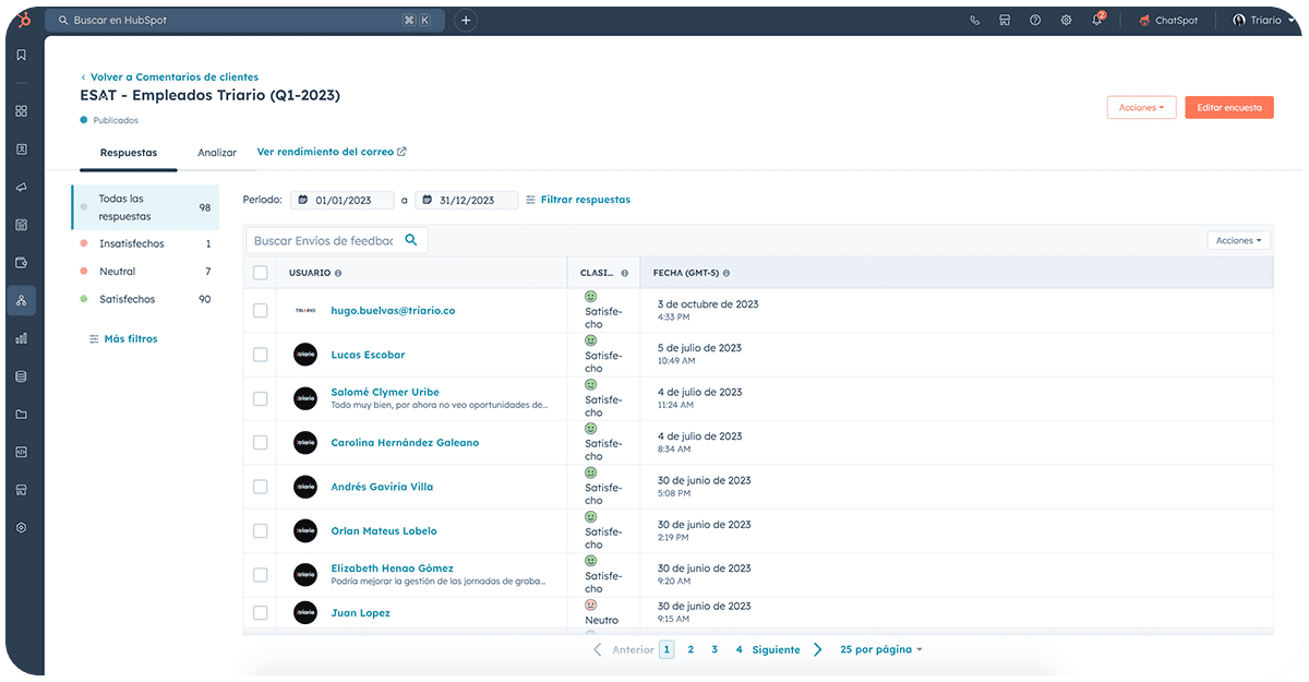 Configuración de reporte resultados encuesta