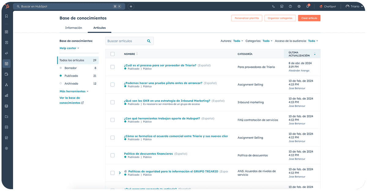 Creación de base de conocimiento