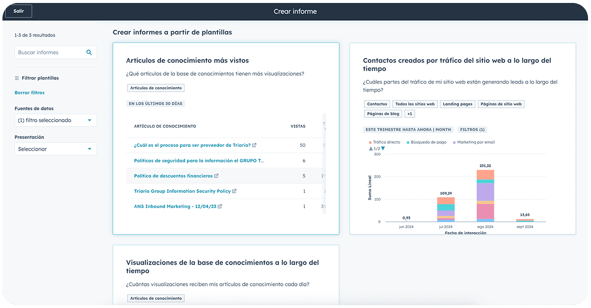 Reportes de uso de la base de conocimiento