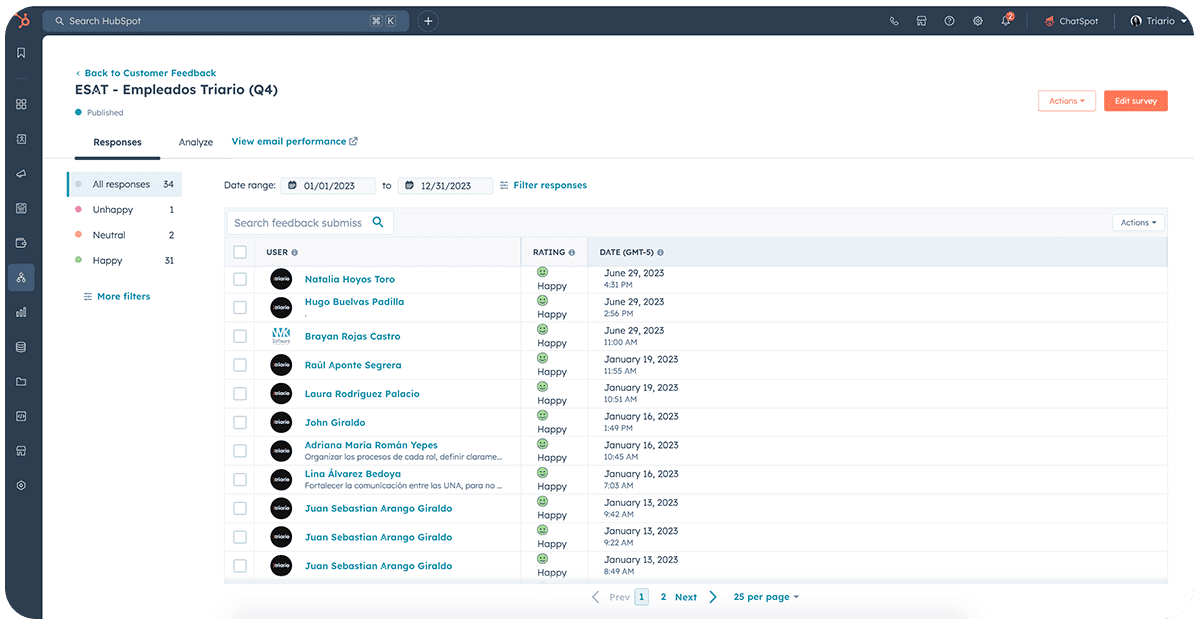 Set up a dashboard with survey results