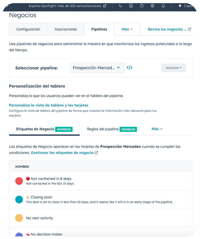 Configuración de etiquetas de negocios