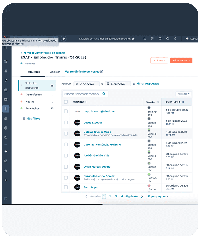 Configuración de reporte resultados encuesta