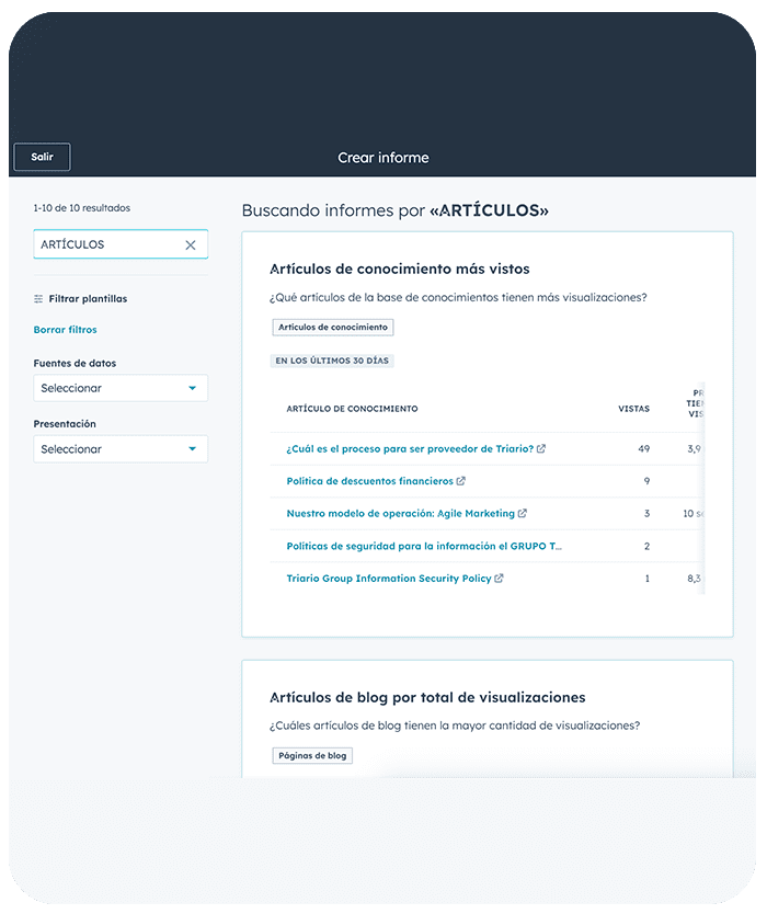 Reportes de uso de la base de conocimiento